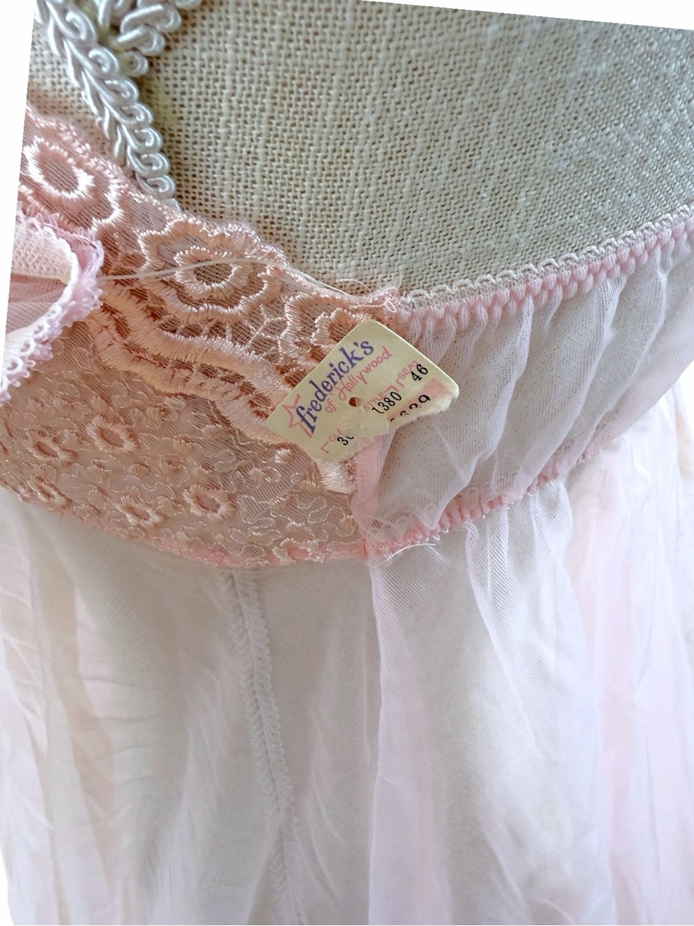 Vtg Frederick's of Hollywood Pink Lace Babydoll Slip & Pantie Set Medium NWT - Picture 5 of 9